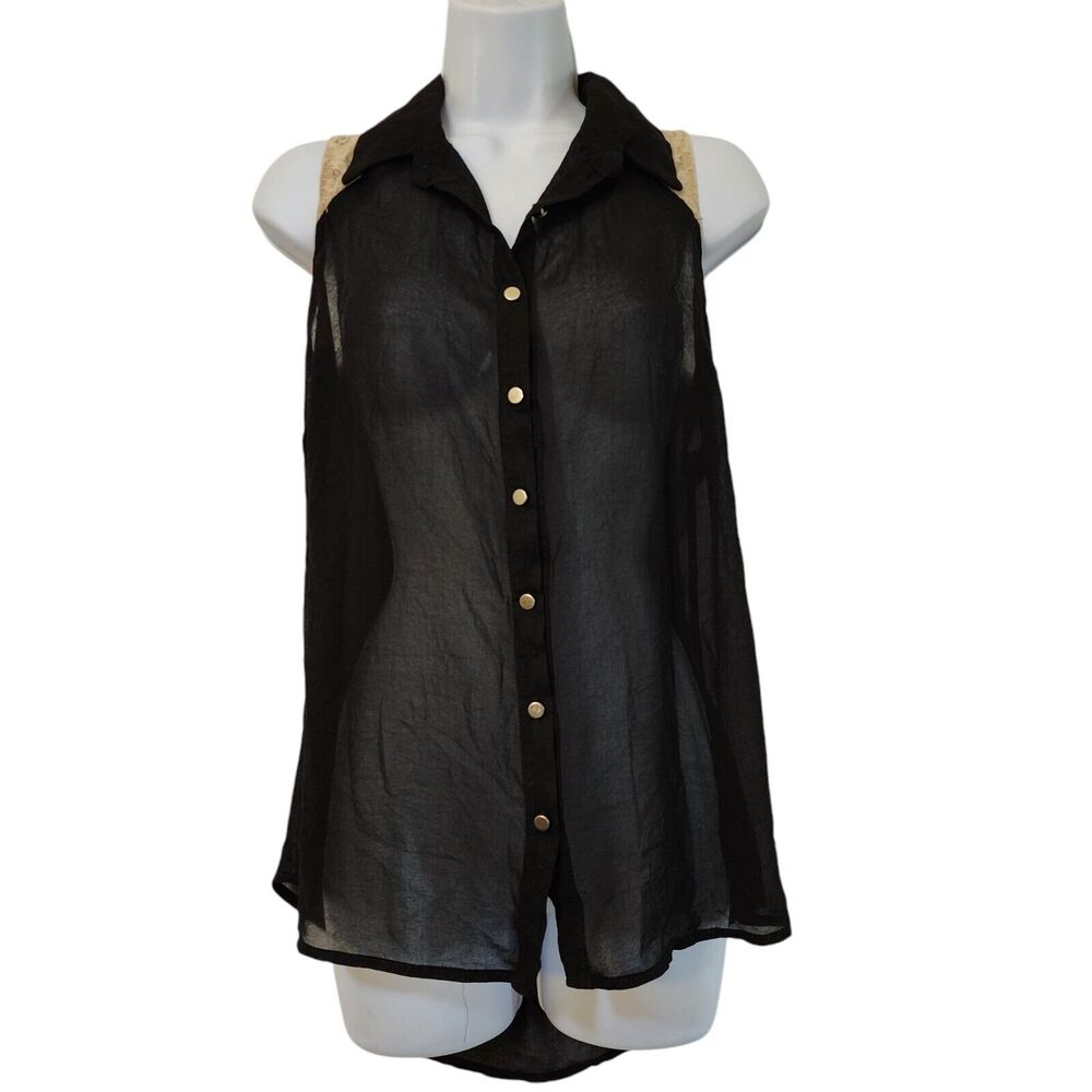 Francesca Black Sheer Chiffon Sleeveless Blouse - Size S